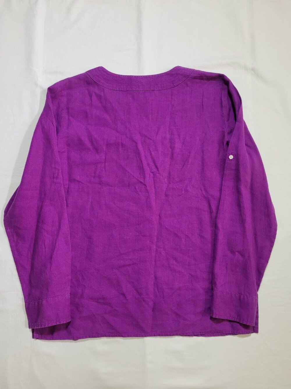 Lauren Ralph Lauren Purple 100% Linen V Neck Roll Tab Sleeve Top Large Preppy - Picture 8 of 9